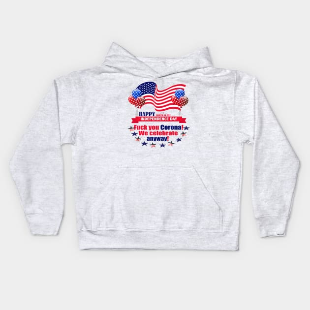 Independence Day Happy Corona Kids Hoodie by Lin-Eve